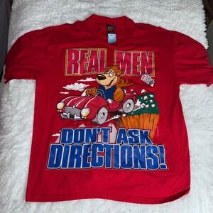 Vintage Sun Sportswear Real Men Dont Ask Directions Red Graphic T-Shirt XL 90s